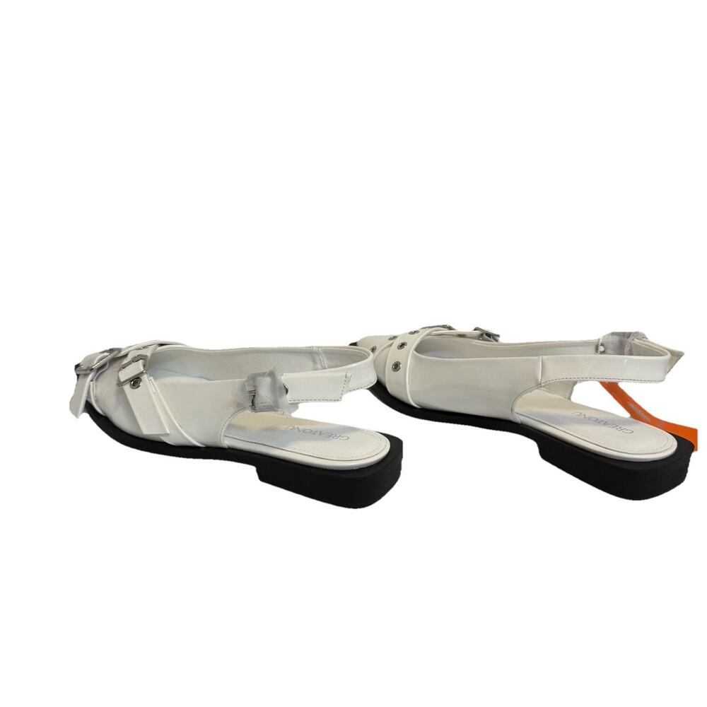 Creation Womens White Pointed Toe Slingback Flats Studded Buckle Shoes 10 NWT - Picture 3 of 4